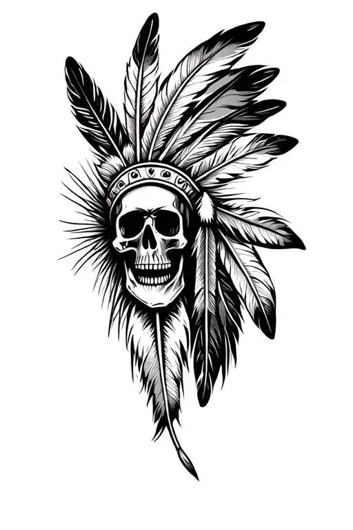 Native American indian feathers with skulls tattoo design idea