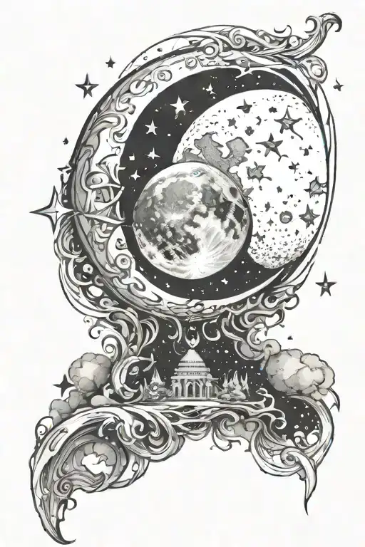 moon space magic paranormal ritual music love stars scare tattoo design idea