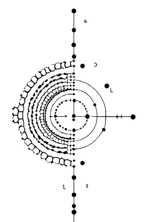 scattered thoughts, golden ratio spiral, dopamine molecule, mathematical, vertical axis tattoo design idea