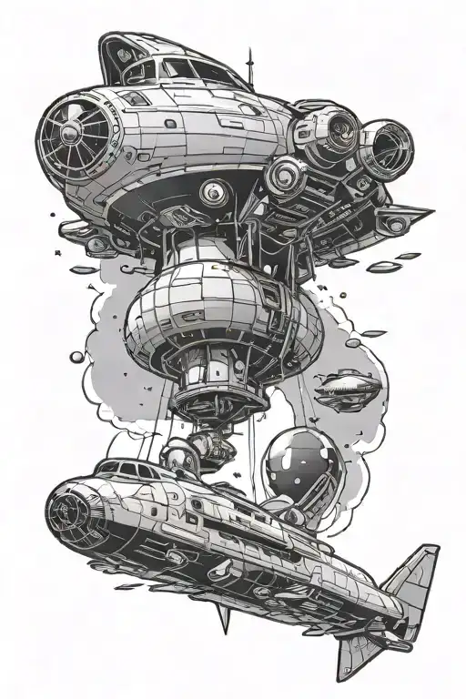 Space ship landing with door opening tattoo design idea