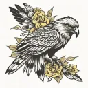 hawk, flowers native American flute tattoo design idea
