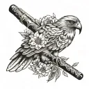 hawk, flowers native American flute tattoo design idea