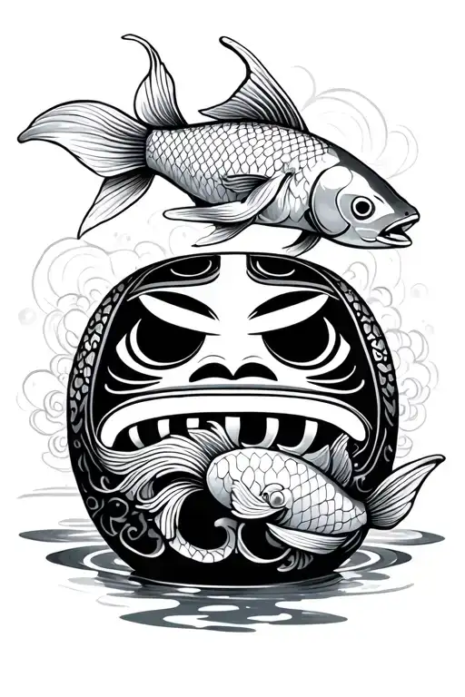 daruma doll and koi fish tattoo design idea