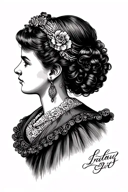 traditional old school lady head profile tattoo design idea