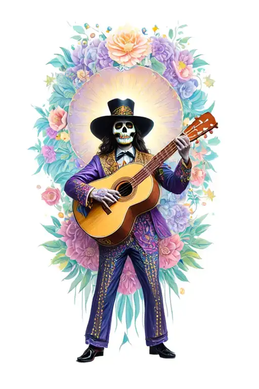 dia de los muertos mariachi performing with space in backgrou d tattoo design idea