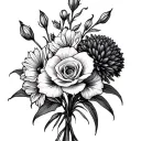 bouquet gladiolus rose and Chrysanthemum fine line tattoo design idea