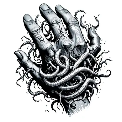 Decomposing hand with worms tattoo design idea