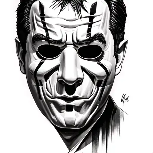 Scarface Al Pacino face with jason mask from 13th friday tattoo design idea