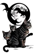 cats on an evil moon rising tattoo design idea