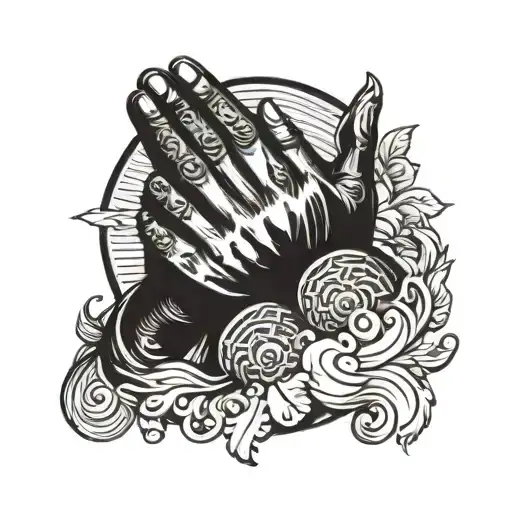 island paterns, praying hands tattoo design idea