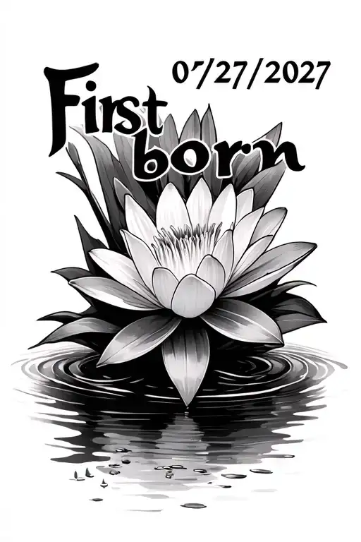 "07/27/2027" water lilly flowers blooming , first born child tattoo design idea