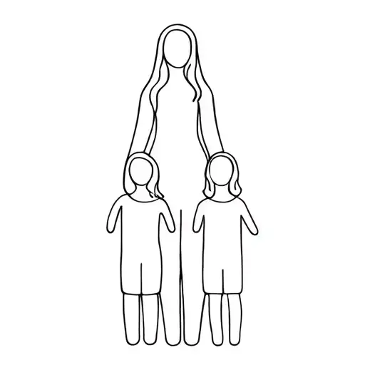 Mother and 3 children, symbolically without faces, more contours tattoo design idea
