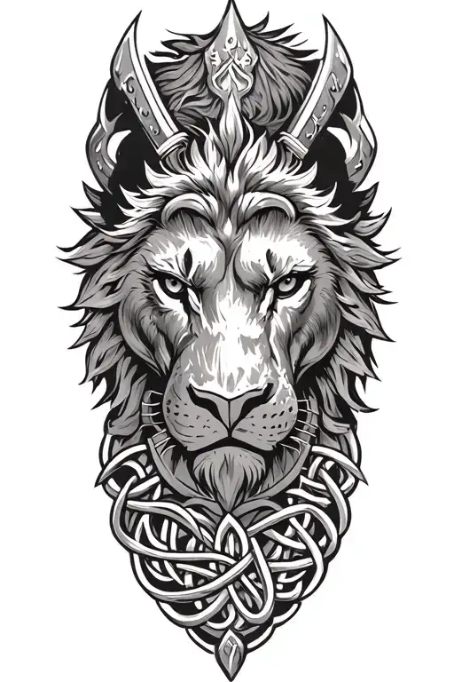 lion on armor tattoo design featuring Celtic trinity knot  tattoo design idea