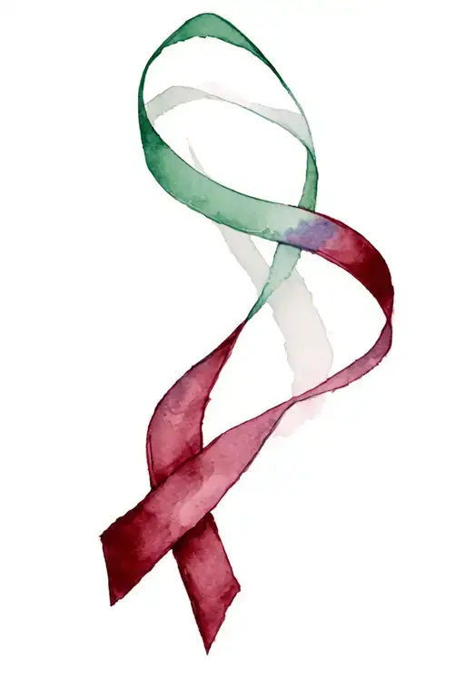 A green cerebral palsy ribbon merged with a burgundy and white throat cancer ribbon tattoo design idea