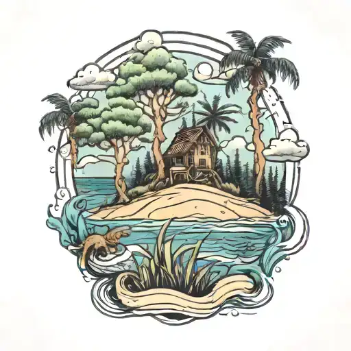 sea, forest, dunes and flat land  tattoo design idea