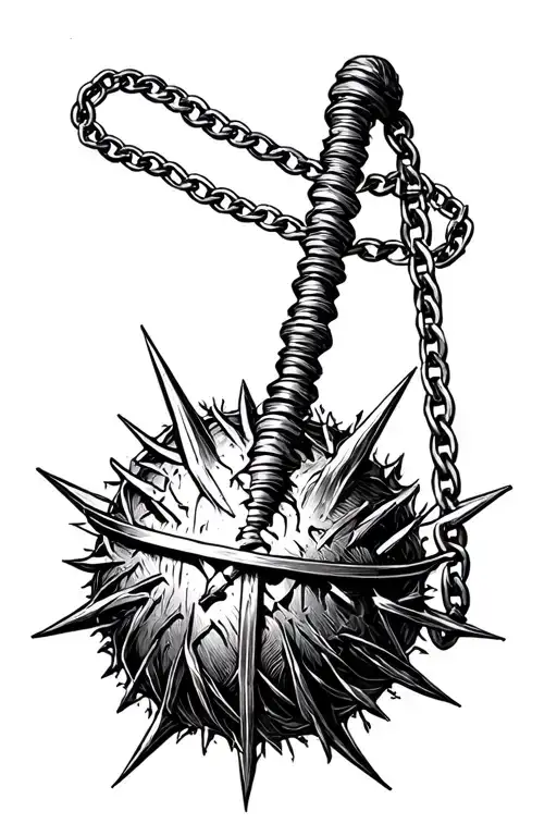 medieval flail spiked ball on chain tattoo design idea