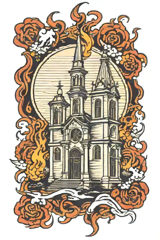 Burning Church tattoo design idea