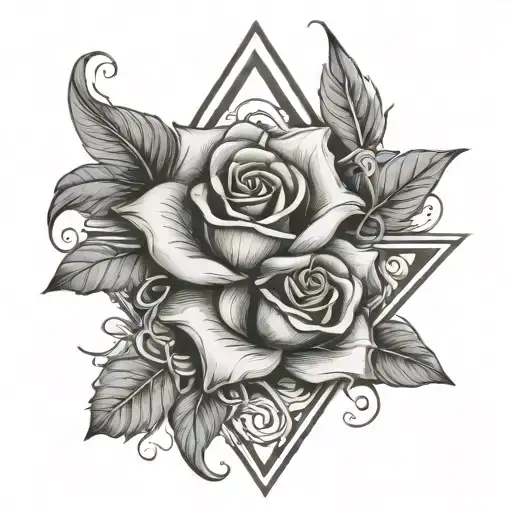rose, water lily, morning glory vine wrapping around triangle  tattoo design idea