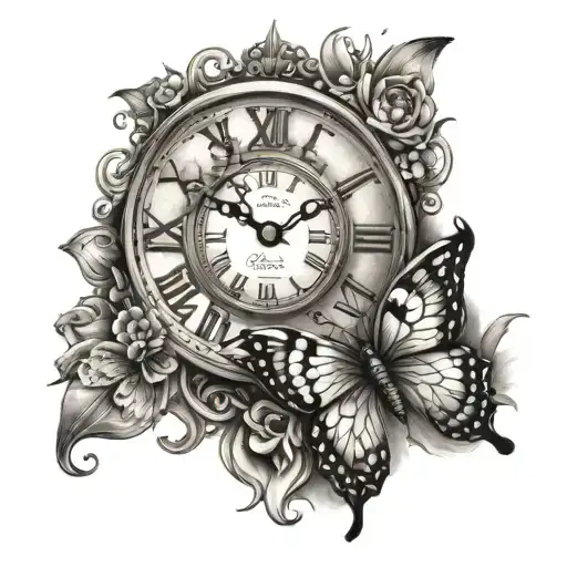 Butterfly Clock tattoo design idea