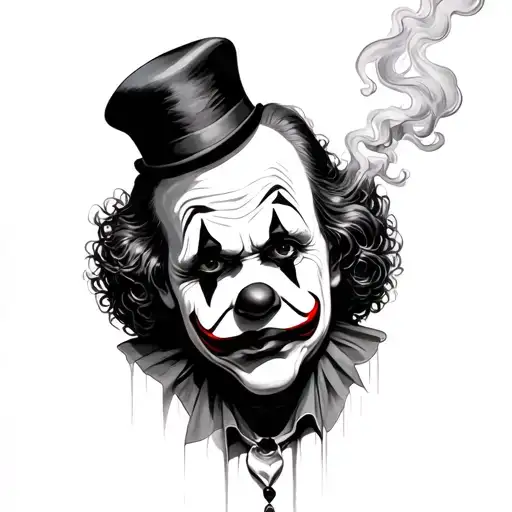sad clown smoking tattoo design idea