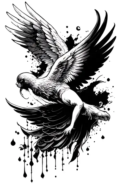 falling angle wings tattoo design idea