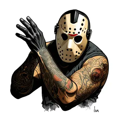 jason voorhees touching his mask holding tattoo design idea