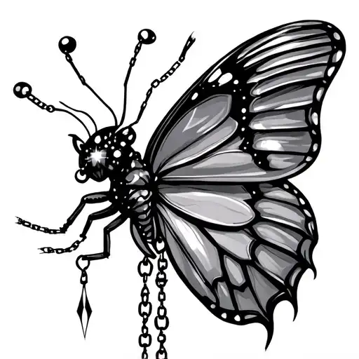 edgy hutterfly with sparkles and chains drilling down its wings  tattoo design idea