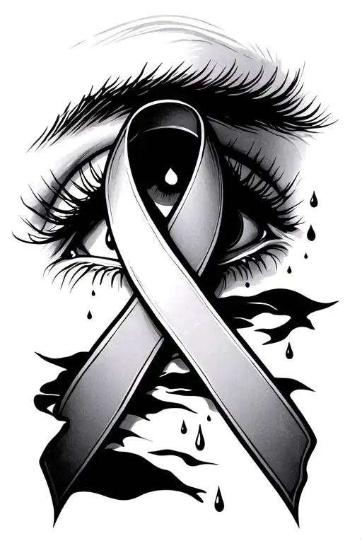breast cancer ribbon, with hazel eye with tear dropping tattoo design idea