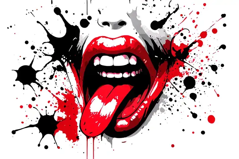 mouth open and tongue tattoo design idea