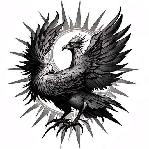 create a phoenix tattoo with sun symbolism. make it edgy and gothic but masculine.  tattoo design idea