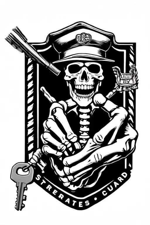 United States Coast Guard Storekeeper skeleton hand holding janitorial keys right before retirement  tattoo design idea