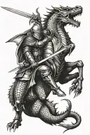 Knight killing Dragon fighting tattoo design idea