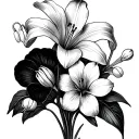 small bouquet of flowers only including these four flowers one lily one daffodil one Lily of the valley one sweet pea  tattoo design idea