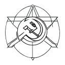 Hammer and Sickle emblem on top of a five pointed star. techno, geometrical tattoo design idea
