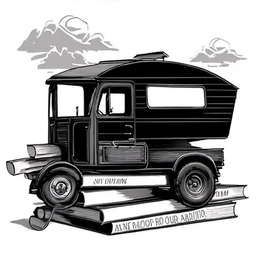 magazine stack with caravan tattoo design idea