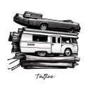 magazine stack with caravan tattoo design idea