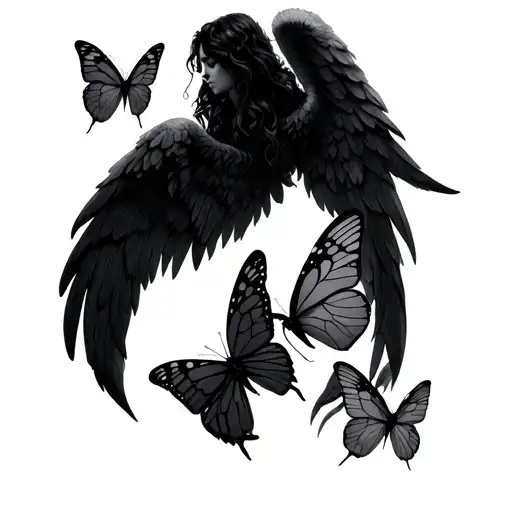 angel watching, 3 butterflies forming the shape tattoo design idea