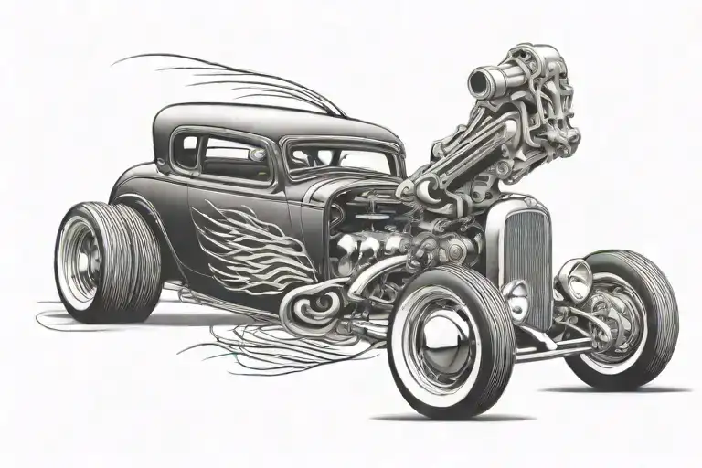 pinstripe hot rod casting a line tattoo design idea