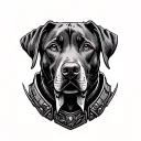 a mix of labrador and weimaraner dog with armor tattoo design idea