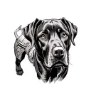 a mix of labrador and weimaraner dog with armor tattoo design idea