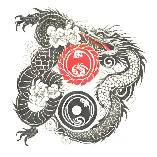 yin Yang sign made of Japanese dragon tattoo design idea