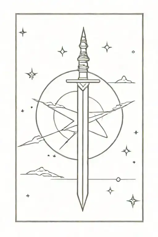 a long sword that is pointing at the northen star  tattoo design idea