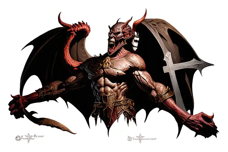 crusader with crosses standing on a demon tattoo design idea