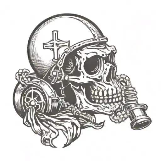 skull wearing gasmask skull rotting tattoo design idea