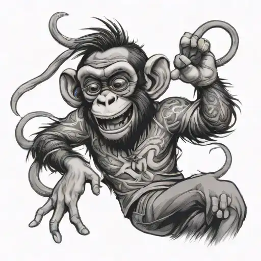 monkey dancing bad bunny song after the beach tattoo design idea
