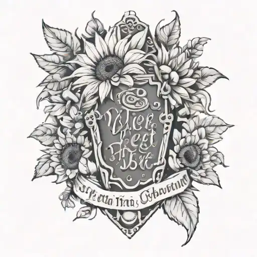 sleep token coffin with the words "we'd rather be six feet under than be lonely" with sunflowers  tattoo design idea