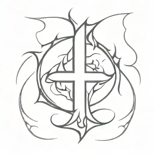 Flames forming into a upside down cross surrounded tattoo design idea