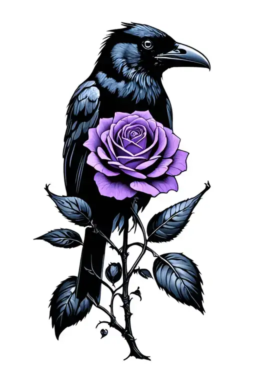 black crow landong carrying a purple rose tattoo design idea