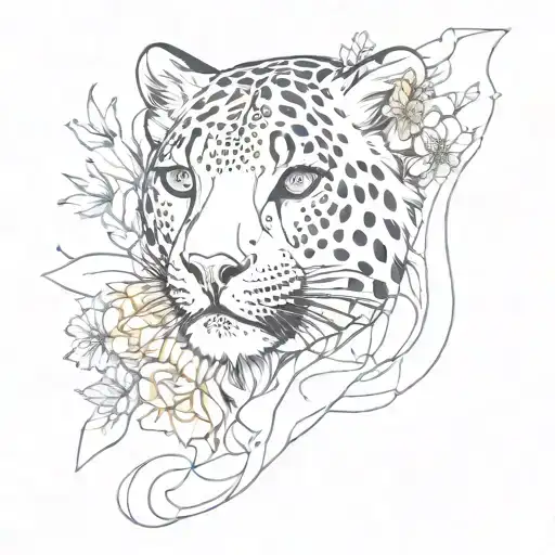 A unique sleeve design merging a snow leopard with elements of nature and celestial bodies tattoo design idea