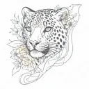 A unique sleeve design merging a snow leopard with elements of nature and celestial bodies tattoo design idea